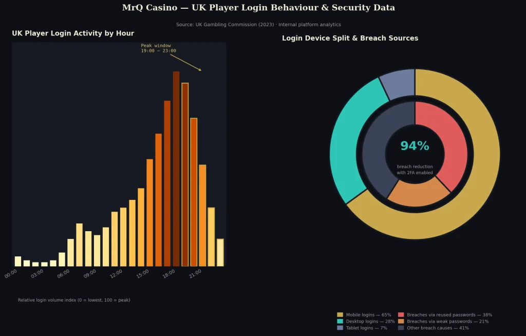 MrQ Casino UK player login behaviour and security data chart